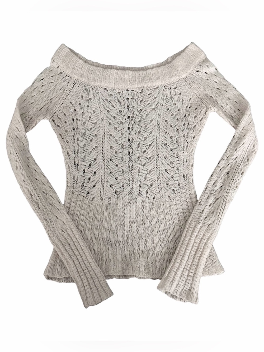 Vintage Y2K Charlotte Russe Cream Pointelle Off Shoulder Sweater
